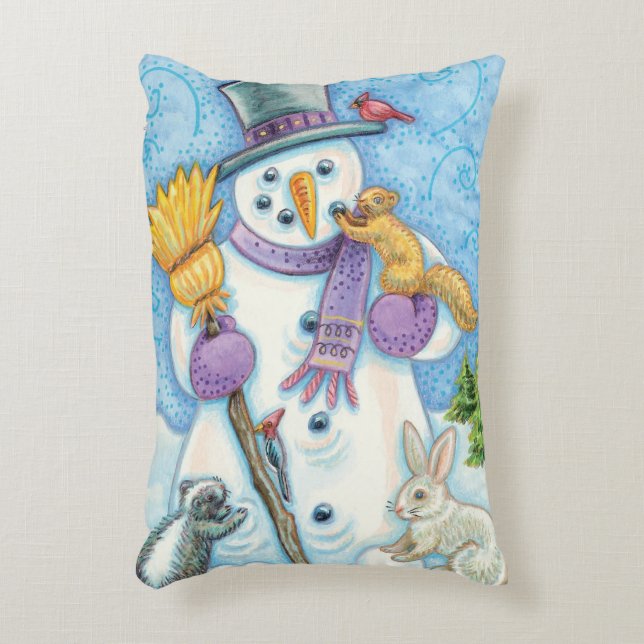 Cute Animals Building a Snowman for Christmas Decorative Cushion (Front(Vertical))