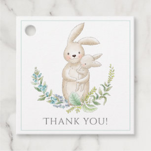 Cute Animals Bunny Personalised Green Baby Shower Favour Tags