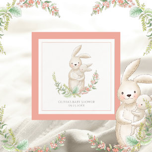 Cute Animals Bunny Personalised Pink Baby Shower Napkin