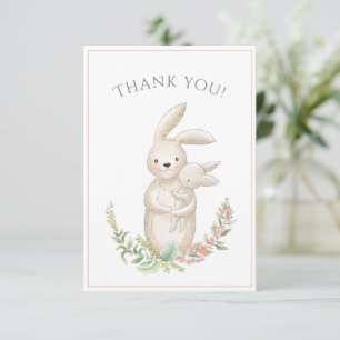 Cute Animals Bunny Pink Baby Shower Thank You Card