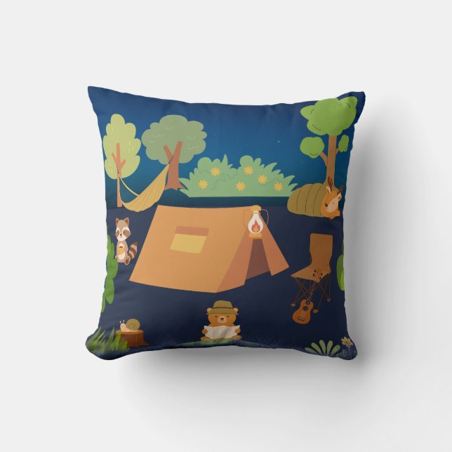 Cute Animals CampingThrow Pillow (Front)