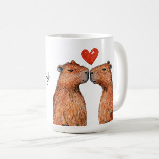 cute animals capybaras with hearts painted  coffee mug