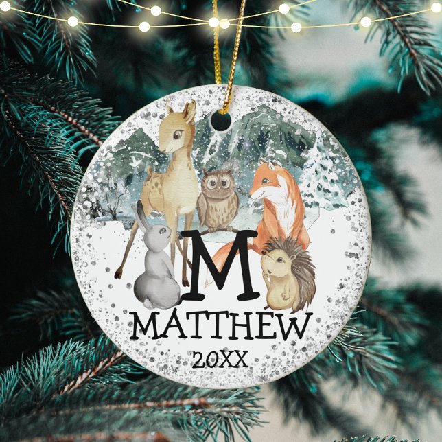 Cute Animals Child's Photo Letter Initial Name Ceramic Tree Decoration (Creator Uploaded)