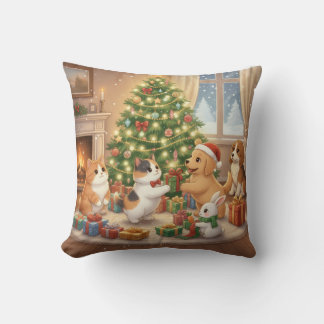 Cute Animals Christmas Pattern Exchanging Gifts  Cushion