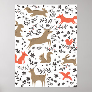 Cute animals christmas pattern poster