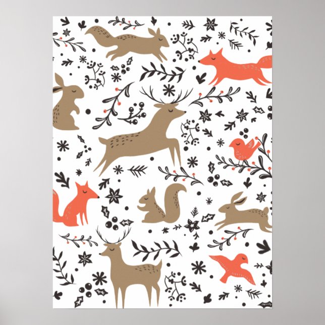 Cute animals christmas pattern poster (Front)