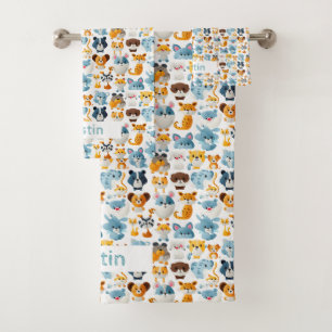Cute Animals Custom Name Kids   Bath Towel Set