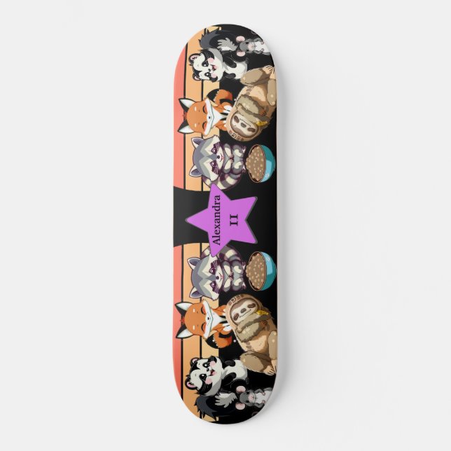 Cute Animals Custom Name Skateboard (Front)