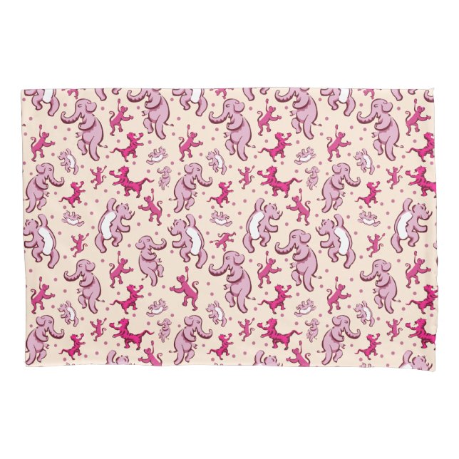 Cute Animals Dance Pink Pattern Name Pillowcase (Front-Left)