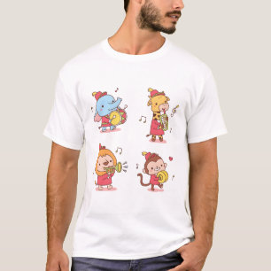 Cute Animals Elephant, Giraffe, Monkey and Lion Mu T-Shirt