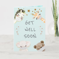 cute animals face masks get well card