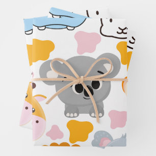 Cute Animals Face Wrapping Paper Sheet