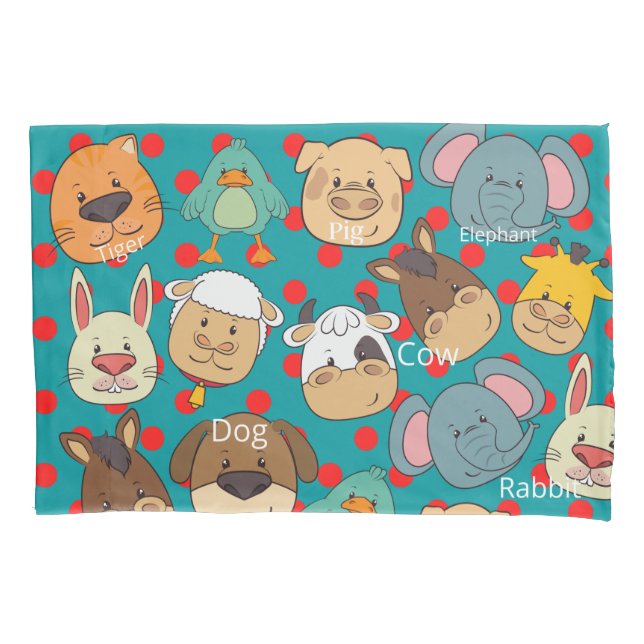 Cute animals farm blue pattern kids pillowcase (Front)