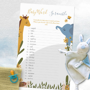 Cute Animals Floral Baby Shower Word Scramble Game