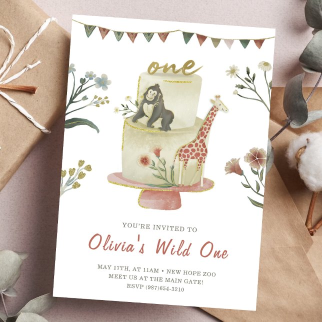 Cute Animals Flowers Girl 1st Birthday Party Invitation (Creator Uploaded)