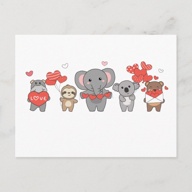 Cute Animals For Valentine's Day For Animal Lovers Postcard (Front)