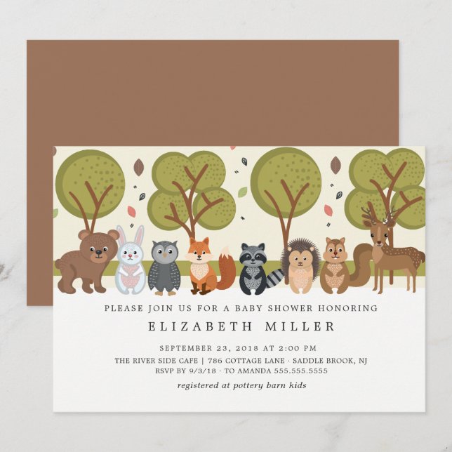 Cute Animals Forest Baby Shower Invitation (Front/Back)