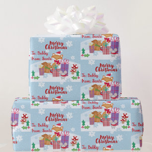Cute Animals From Santa Add Name Fox Mouse Snow Wrapping Paper
