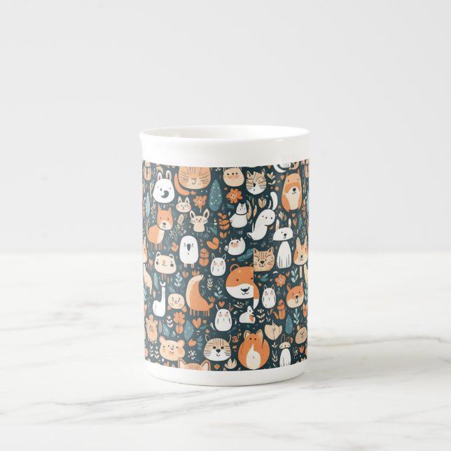 Cute animals fun design green decor bone china mug (Front)