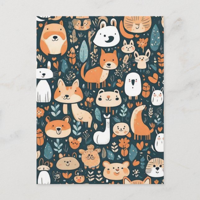 Cute animals fun design green decor postcard (Front)