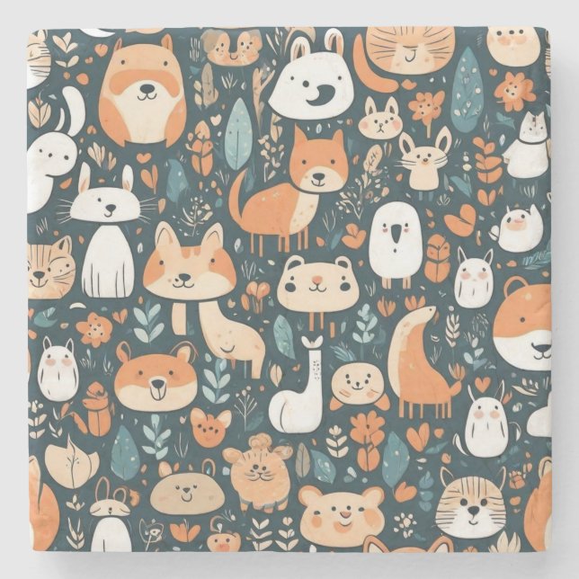 Cute animals fun design green decor stone coaster (Front)