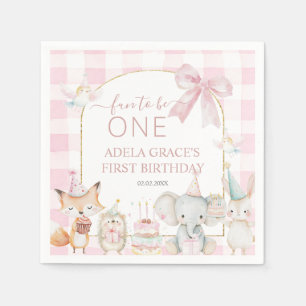 Cute Animals Fun To Be One 1st Birthday Pink Arch Napkin