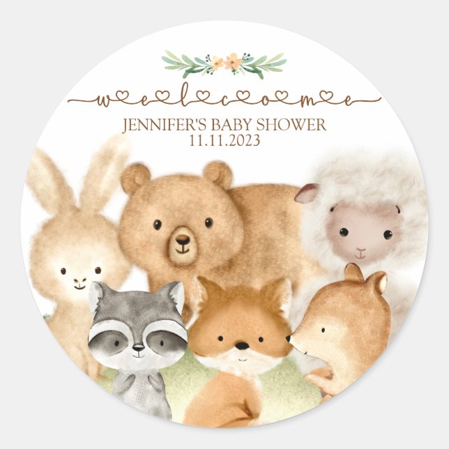 Cute Animals Fur Family Welcome Classic Round Sticker (Front)