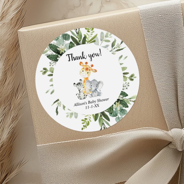 Cute animals gender neutral baby shower classic round sticker (Creator Uploaded)