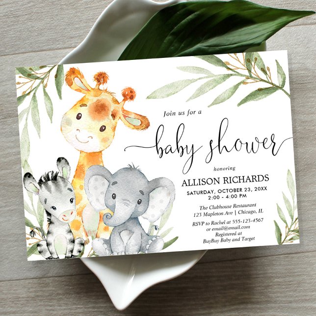 Cute animals gender neutral safari baby shower invitation (Creator Uploaded)