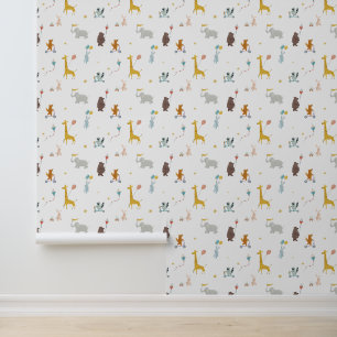 Cute Animals Giraffe Bear Elephant Kids Nursery  Wallpaper