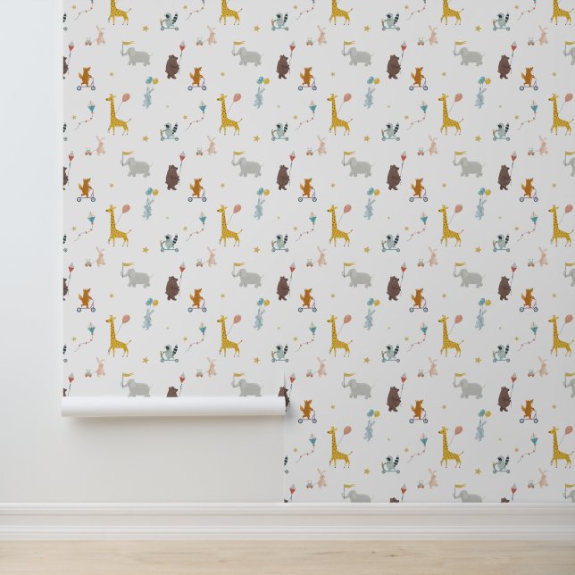 Cute Animals Giraffe Bear Elephant Kids Nursery  Wallpaper (Application)