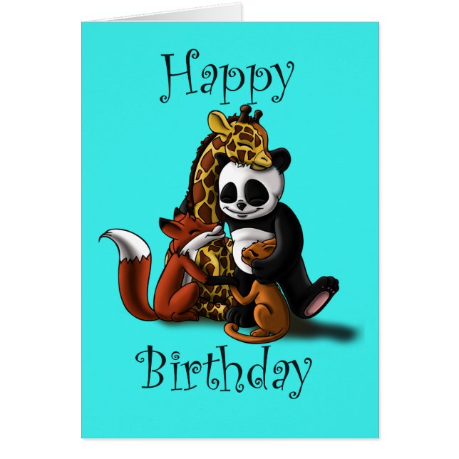 Cute Animals Giraffe Panda Cat Fox Birthday (Front)
