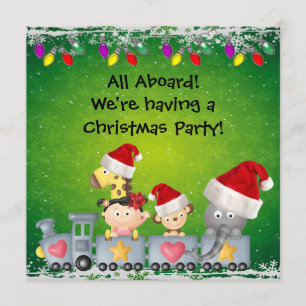 Cute Animals & Girl on Train ChristmasParty Invitation