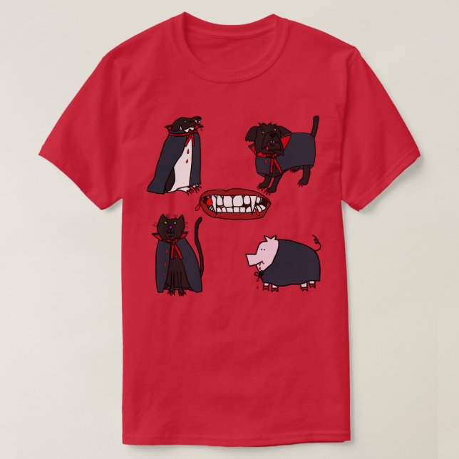 Cute Animals Halloween Horror Vampire T-Shirt (Design Front)