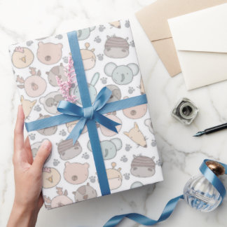 cute animals head wrapping paper