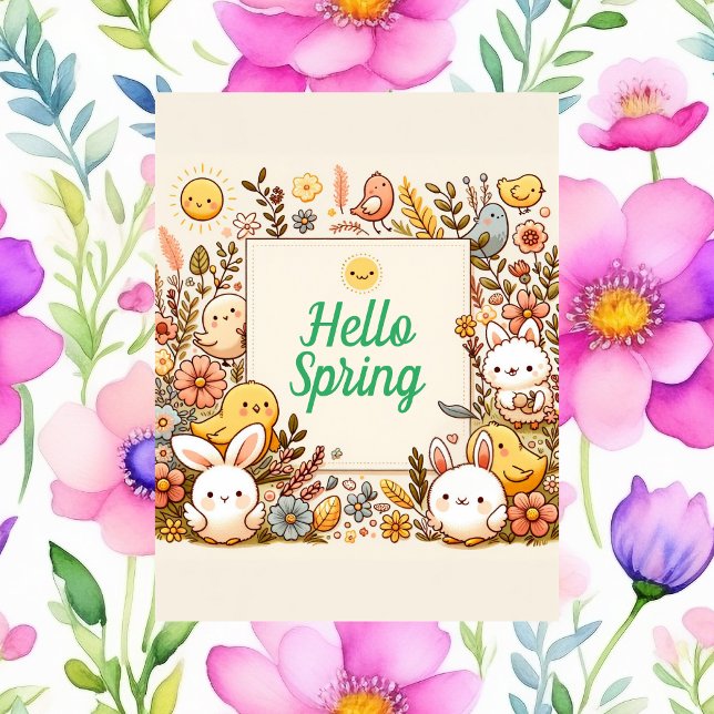 Cute animals, Hello Spring, Postcrossing Postcard (Creator Uploaded)