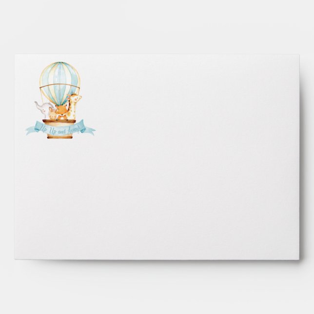 Cute Animals Hot Air Balloon 1st Birthday Baptism Envelope (Front)