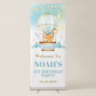 Cute Animals Hot Air Balloon 1st Birthday Welcome Retractable Banner
