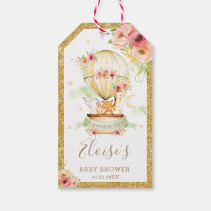 Cute Animals Hot Air Balloon Baby Shower Birthday  Gift Tags