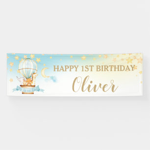 Cute Animals Hot Air Balloon Birthday Backdrop   Banner