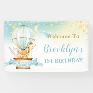 Cute Animals Hot Air Balloon Birthday Backdrop Banner