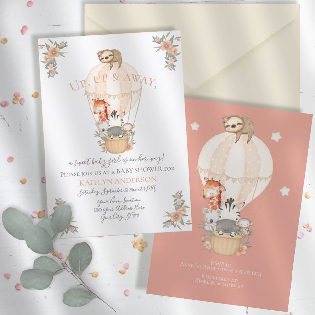 Cute Animals Hot Air Balloon Giraffe Sloth Zebra Invitation (Creator Uploaded)