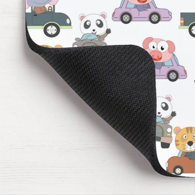 Cute Animals In Cars Pattern Mouse Mat (Corner)