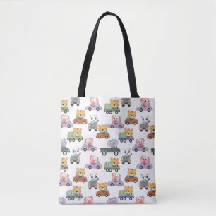 Cute Animals In Cars Pattern Tote Bag