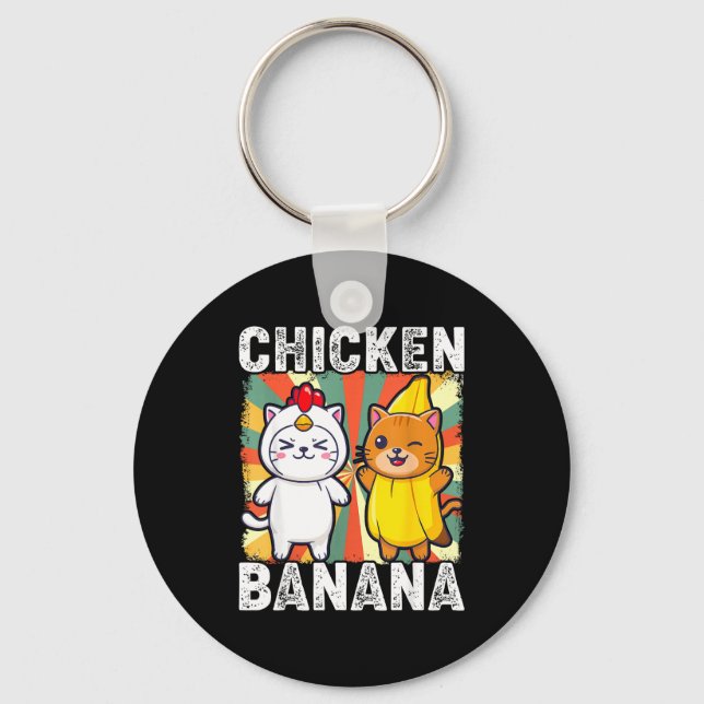 Cute Animals In Chicken And Banana Costumes Kawaii Key Ring (Front)