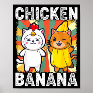 Cute Animals In Chicken And Banana Costumes Kawaii Poster