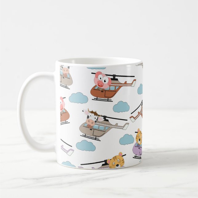 Cute Animals In Helicopter Pattern Coffee Mug (Left)