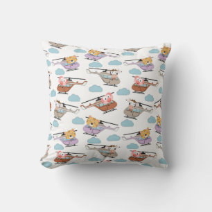 Cute Animals In Helicopter Pattern Cushion
