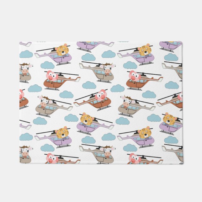 Cute Animals In Helicopter Pattern Doormat (Front)