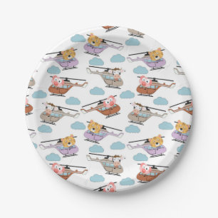 Cute Animals In Helicopter Pattern Paper Plate